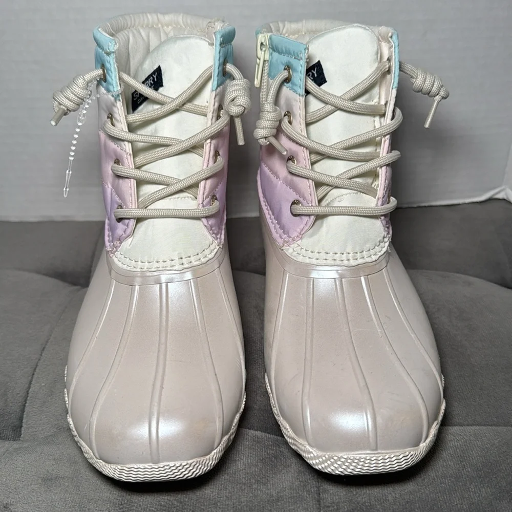 New Sperry Kid’s Saltwater Ankle Boot Duck Boot Iridescent Pastel Size 3 & 6